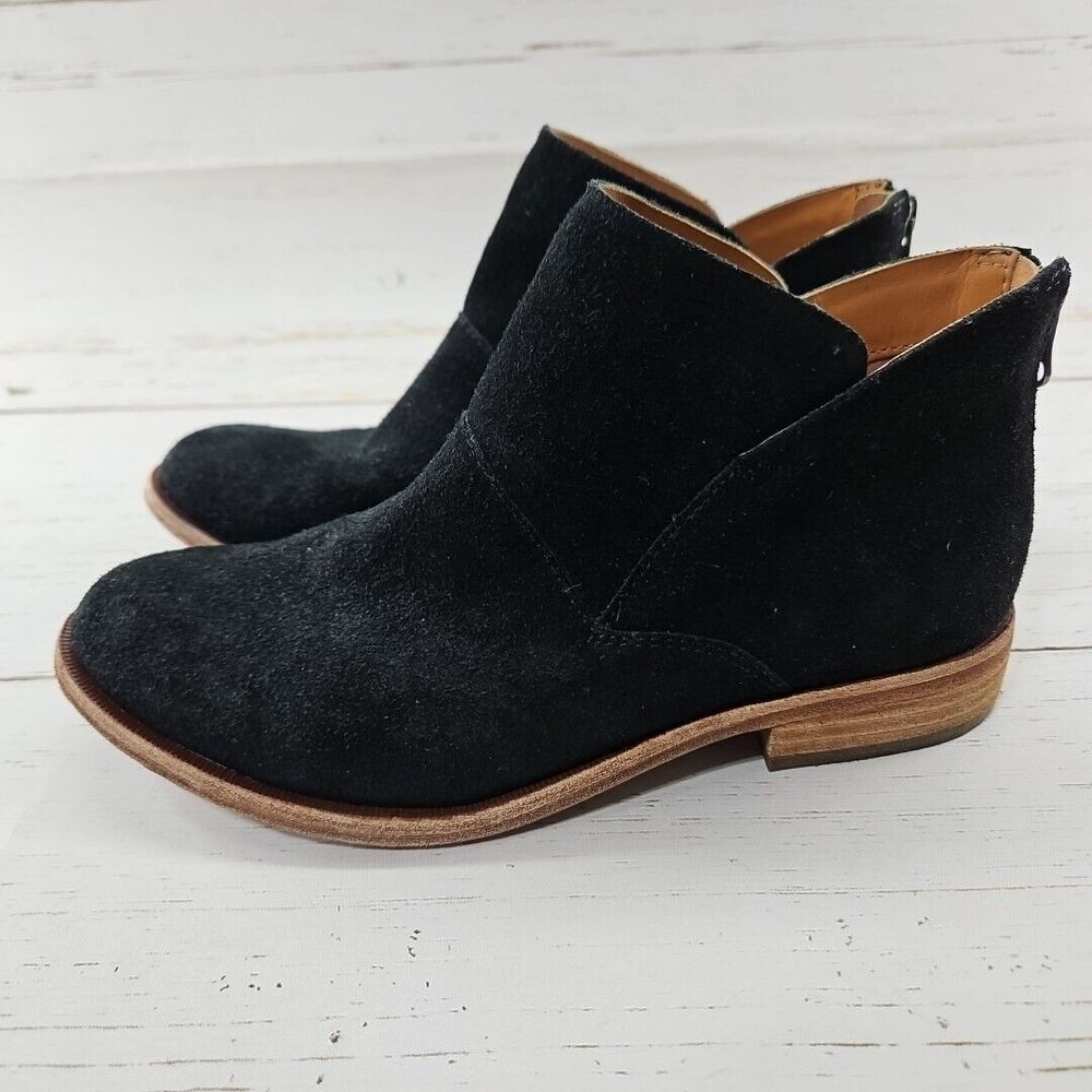 Kork-Ease Womens Ryder Black Leather Suede Ankle Boots Size 6 Rear Zip Booties